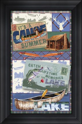 Framed Canoe Lodge Throw Green 2 Print