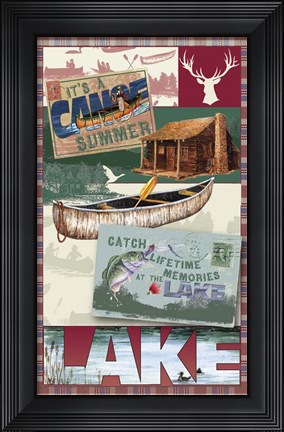 Framed Canoe Lodge Throw Reds Print