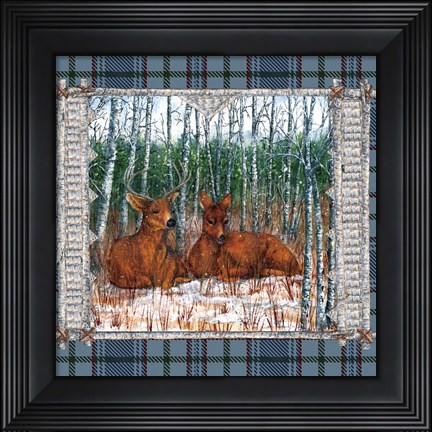 Framed Birch Frame Plaid- Deer Nature Print