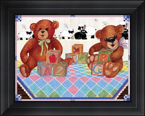 Framed Teddy Bears And Blocks Print