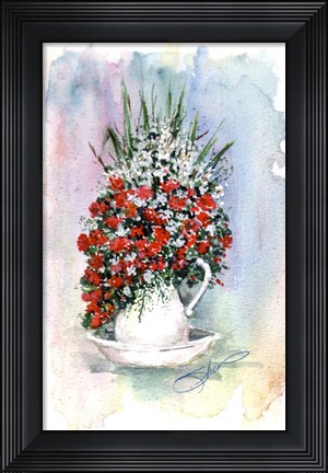 Framed Red-White Flowers Sketch Print