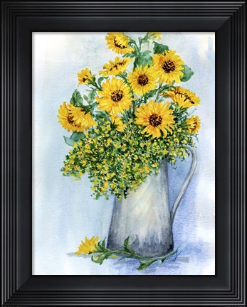 Framed Sunflowers Watercolor Sketch Print