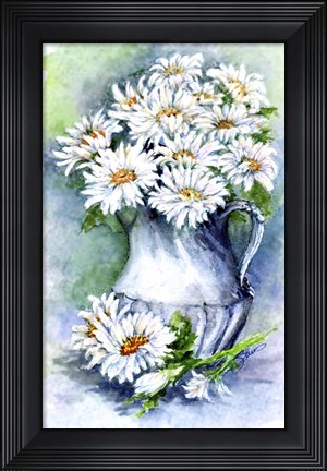 Framed Daisies Watercolor Sketch Print