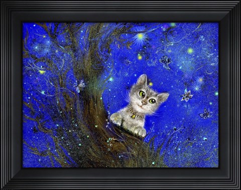 Framed Night Cat Blue Print