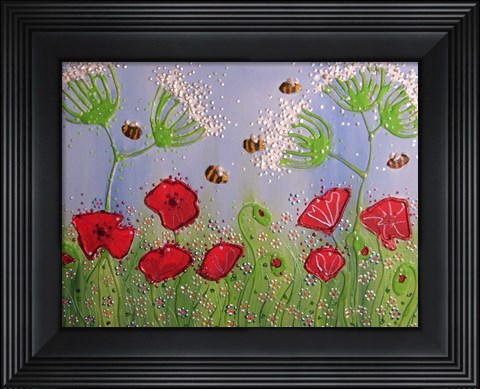 Framed Poppies And Bees Print