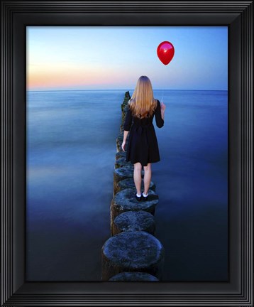 Framed Girl And Red Balloon Print