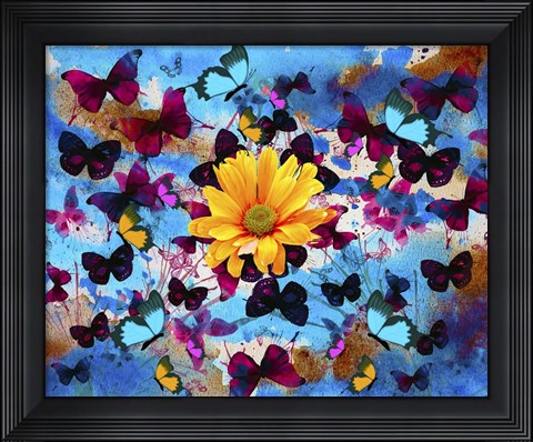Framed Daisy And Butterflies Print