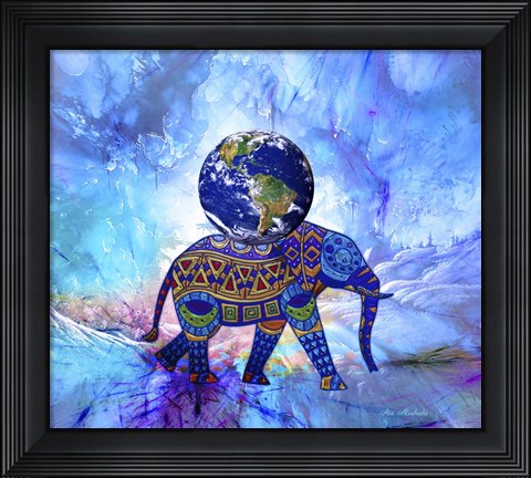 Framed Earth On Elephant Print