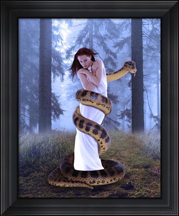 Framed Snake And Lady In White Print