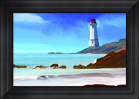 Framed White Lighthouse Print