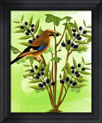 Framed Bird on Plant Print