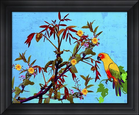 Framed Parrot in Garden 2 Print