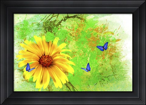 Framed Yellow Flower And Butterflies Print