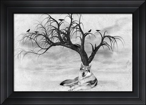 Framed Lone Wolf And Tree Print