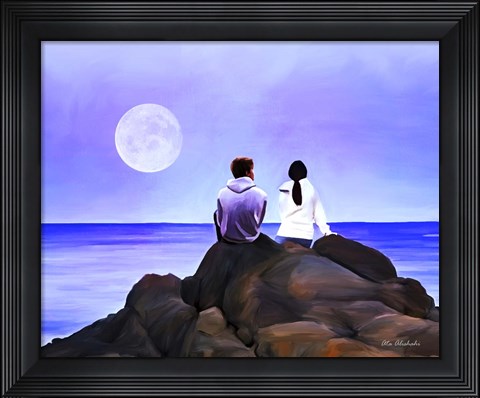 Framed Together Watching The Moon Print