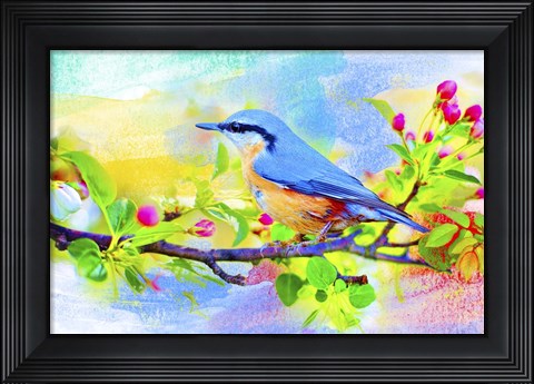 Framed Spring Flowers And Bird 6 Print