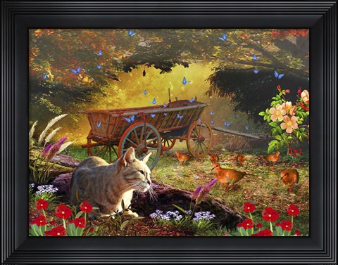 Framed Cat And Birds Print