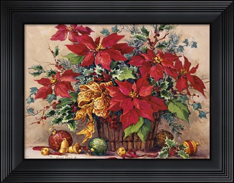 Framed Festive Poinsettia Basket Print