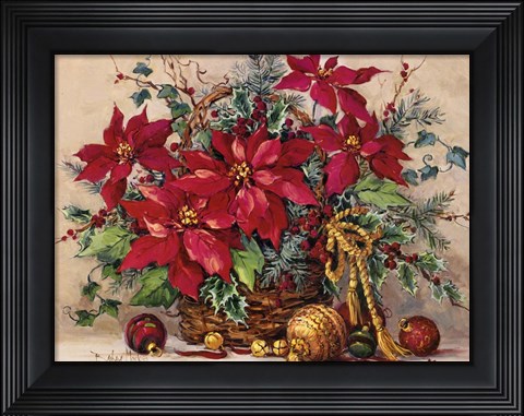 Framed Holiday Poinsettia Basket Print