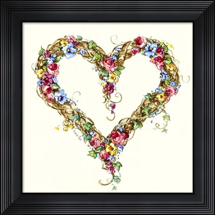 Framed Floral Heart Wreath Print