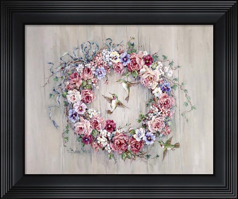 Framed Hummingbird Wreath Print