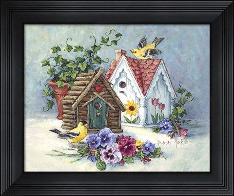 Framed Goldfinch Birdhouses Print