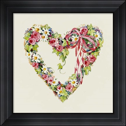 Framed Blue Ribbon Heart Wreath Print