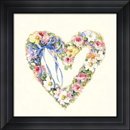 Framed Pink Ribbon Heart Wreath Print