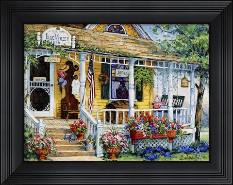 Framed Blue Violet Bed and Breakfast Print