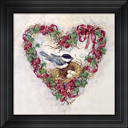 Framed Pair 3 Eggs, 1 Bird and Heart Wreath Print