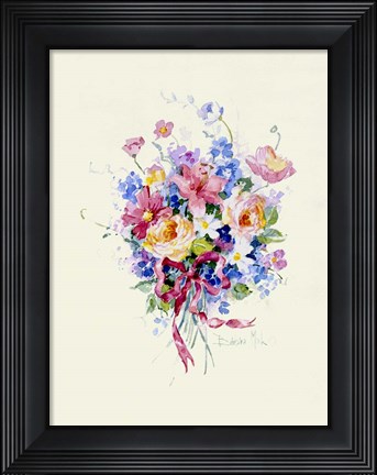 Framed Watercolor Bouquet, Pink Ribbon Print