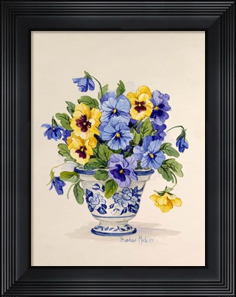 Framed Blue and White Porcelain Pansies Print