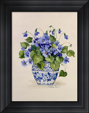Framed Blue and White Porcelain Violets Print