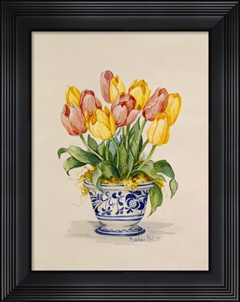 Framed Blue and White Porcelain Tulips Print