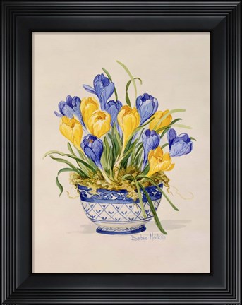Framed Blue and White Porcelain Crocus Print
