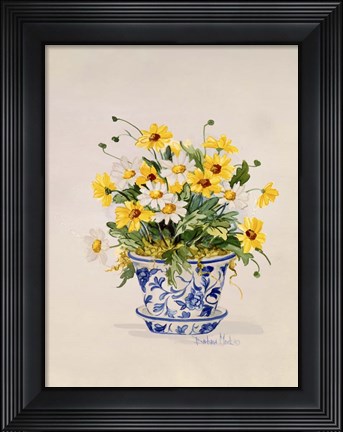 Framed Blue and White Porcelain Daisies Print