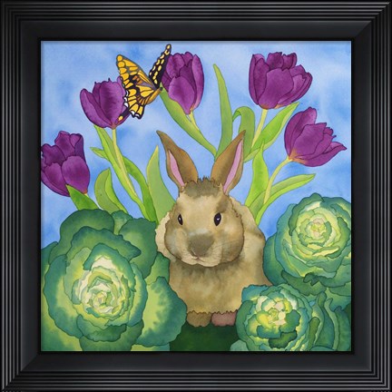 Framed Bunny with Cabbage Print