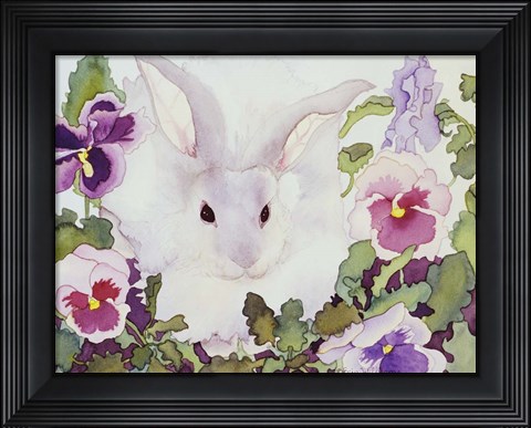 Framed Bunny with Pansies Print