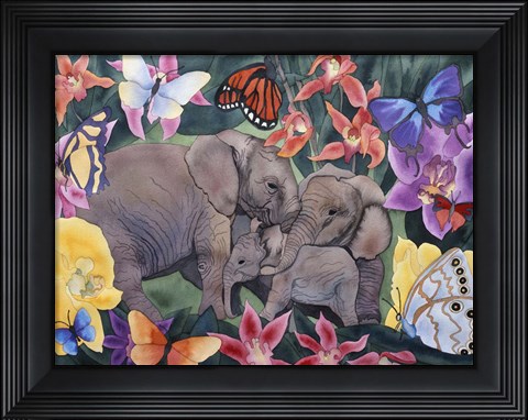 Framed Elephants and Butterflies Print