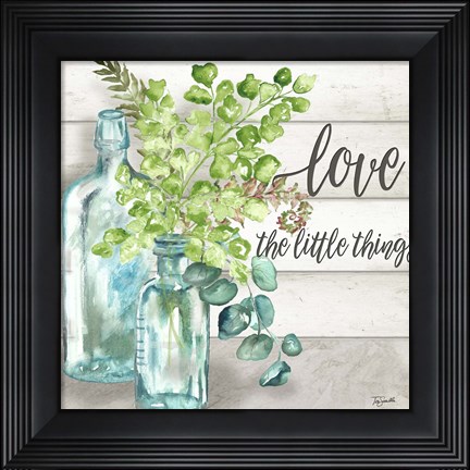 Framed Vintage Bottles and Ferns Square I Print