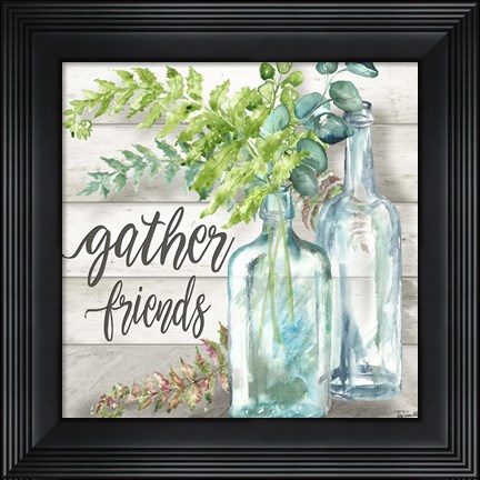 Framed Vintage Bottles and Ferns Square II Print