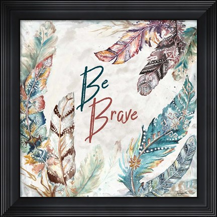 Framed Tribal Feathers Square I Print
