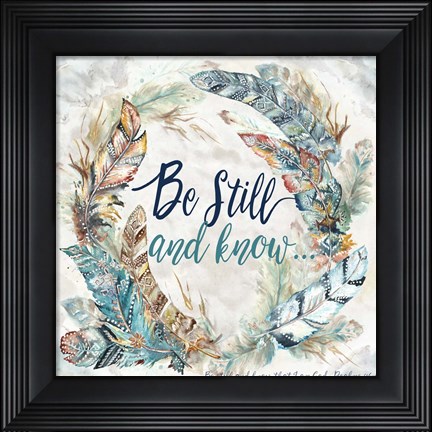 Framed Tribal Feathers Wreath I Print