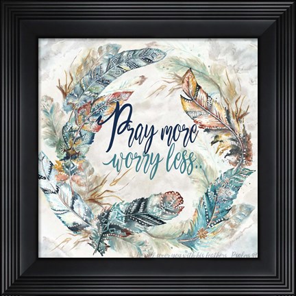 Framed Tribal Feathers Wreath II Print