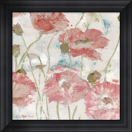 Framed Poppies in the Wind Blush Square Print