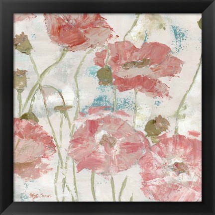 Framed Poppies in the Wind Blush Square Print