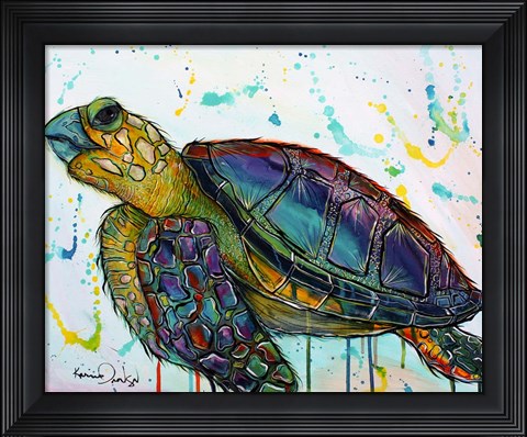 Framed Sea Turtle w/paint splotches Print