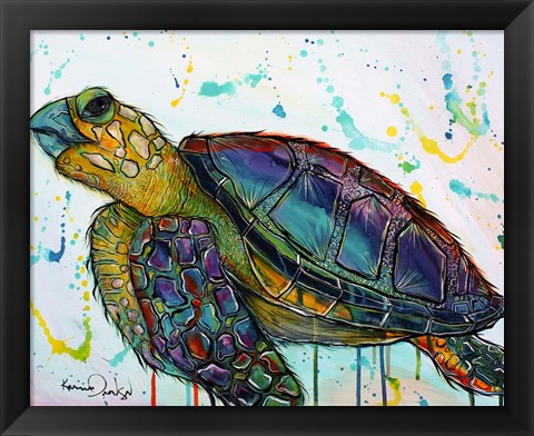 Framed Sea Turtle w/paint splotches Print