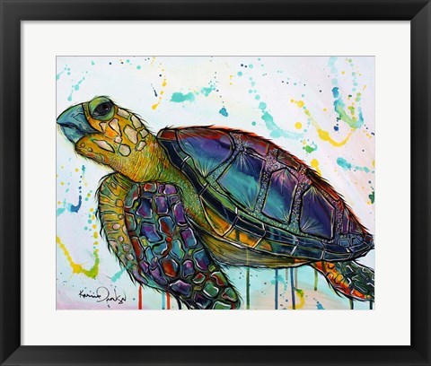 Framed Sea Turtle w/paint splotches Print