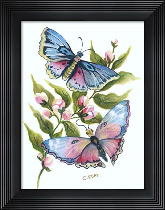 Framed Butterfly in Pink and Blue Print